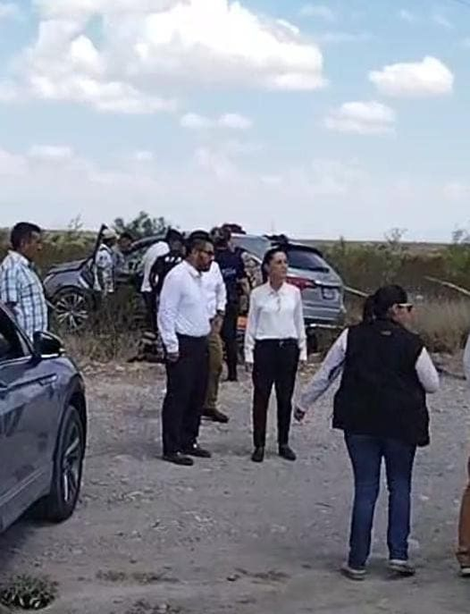 Claudia Sheinbaum en el lugar del accidente en Coahuila. Foto de redes sociales