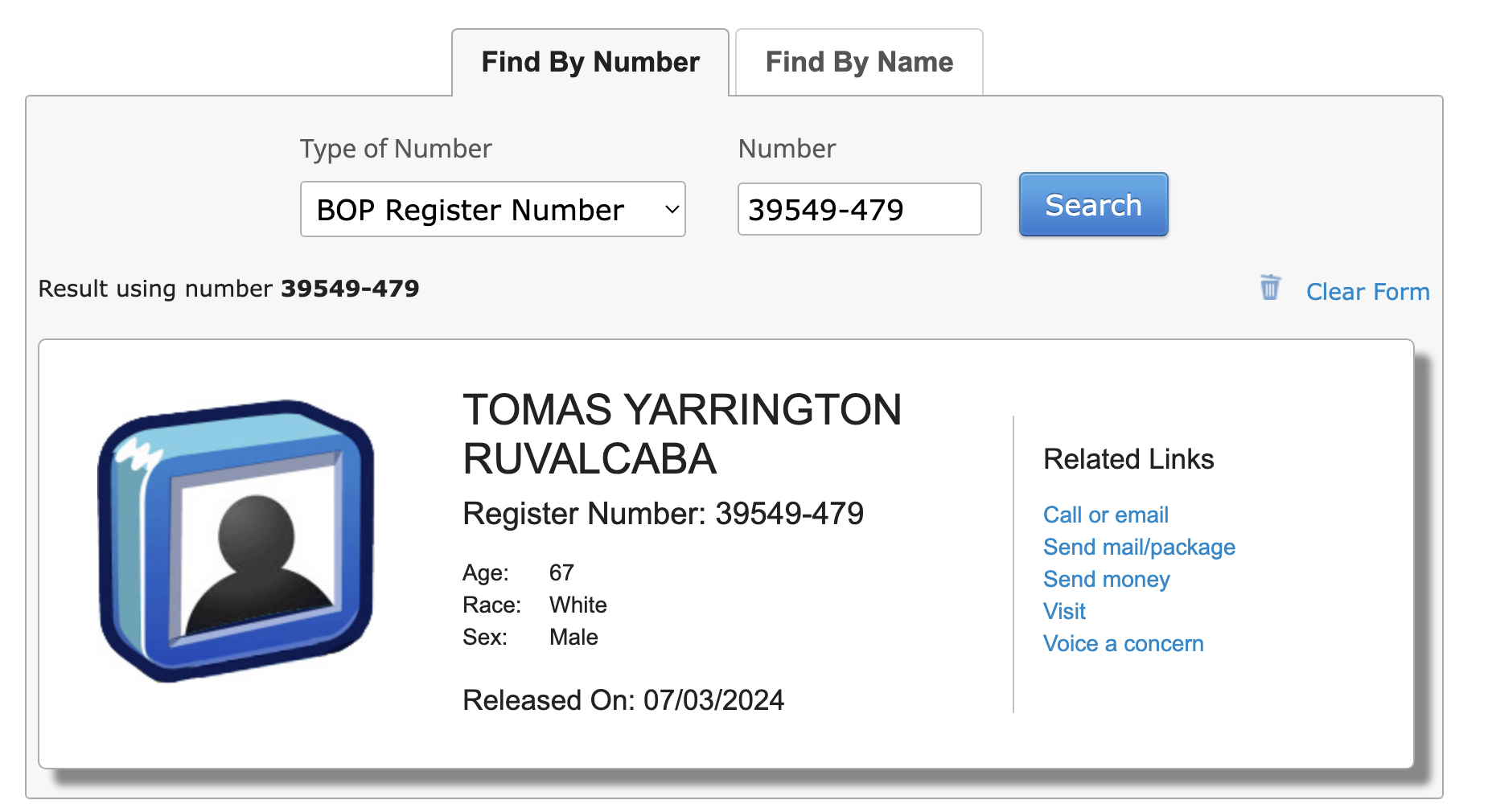 Ficha de liberación de Tomás Yarrington. Captura de pantalla