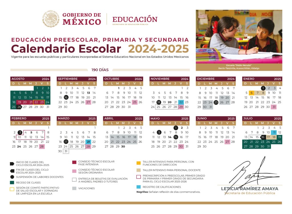 Calendario Escolar de Educación Básica 2024-2025.