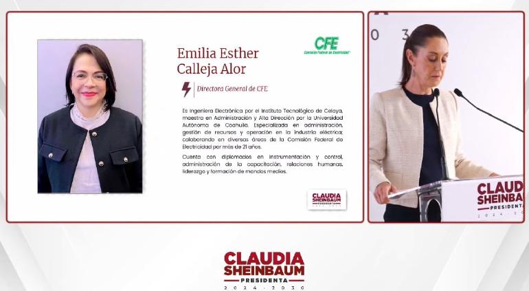 Emilia Esther Calleja Alor, próxima titular de la CFE.