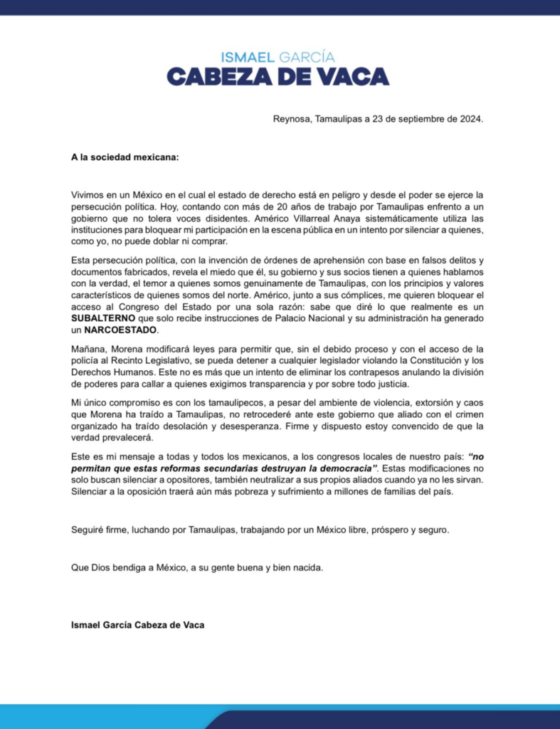 Comunicado de Ismael García Cabeza de Vaca.