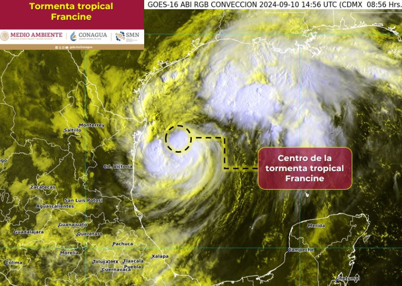 Centro de la tormenta tropical "Francine" frente a costas de Tamaulipas | Foto: Conagua