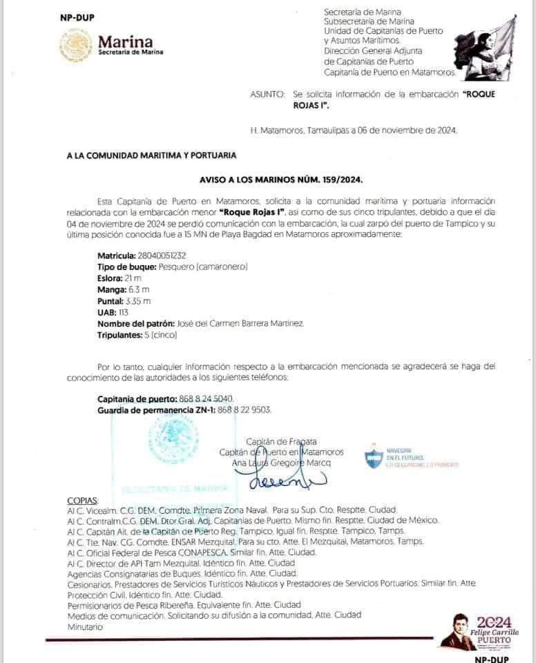 Comunicación de Secretaría de Marina