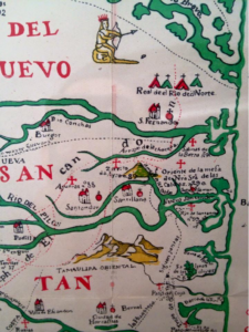 Fragmento del mapa del Nuevo Santander de 1792 en donde se muestra la villa de Santillana y con el no. 89 se indica el punto de la fundación primitiva de Santander (hoy Jiménez) justo a un costado del Cerro del Aire. Fuente: Archivo General de la Nación.