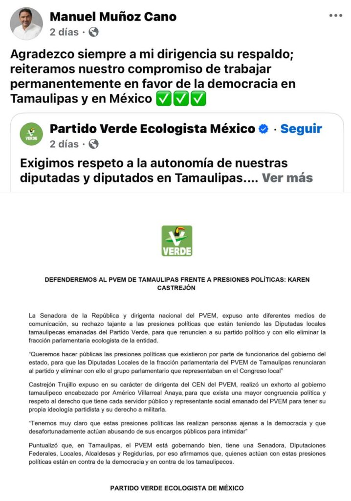 Posicionamiento de Manuel Muñoz, dirigente del PVEM en Tamaulipas