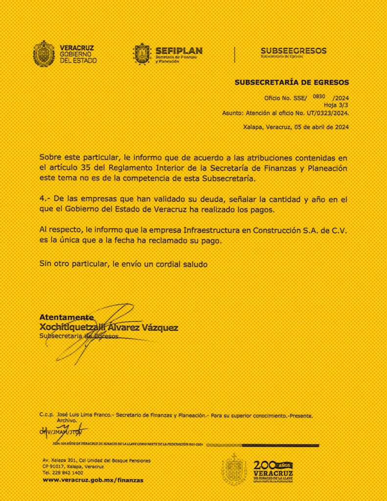 De entre un grupo de EFOS inmovilizadas por el SAT, solo Infraestructura en Construcción ha reclamado adeudos al Gobierno de Veracruz. La administración estatal no ha confirmado que el pago se haya realizado. Imágenes: SIOP y SEFIPLAN, respuestas de Transparencia