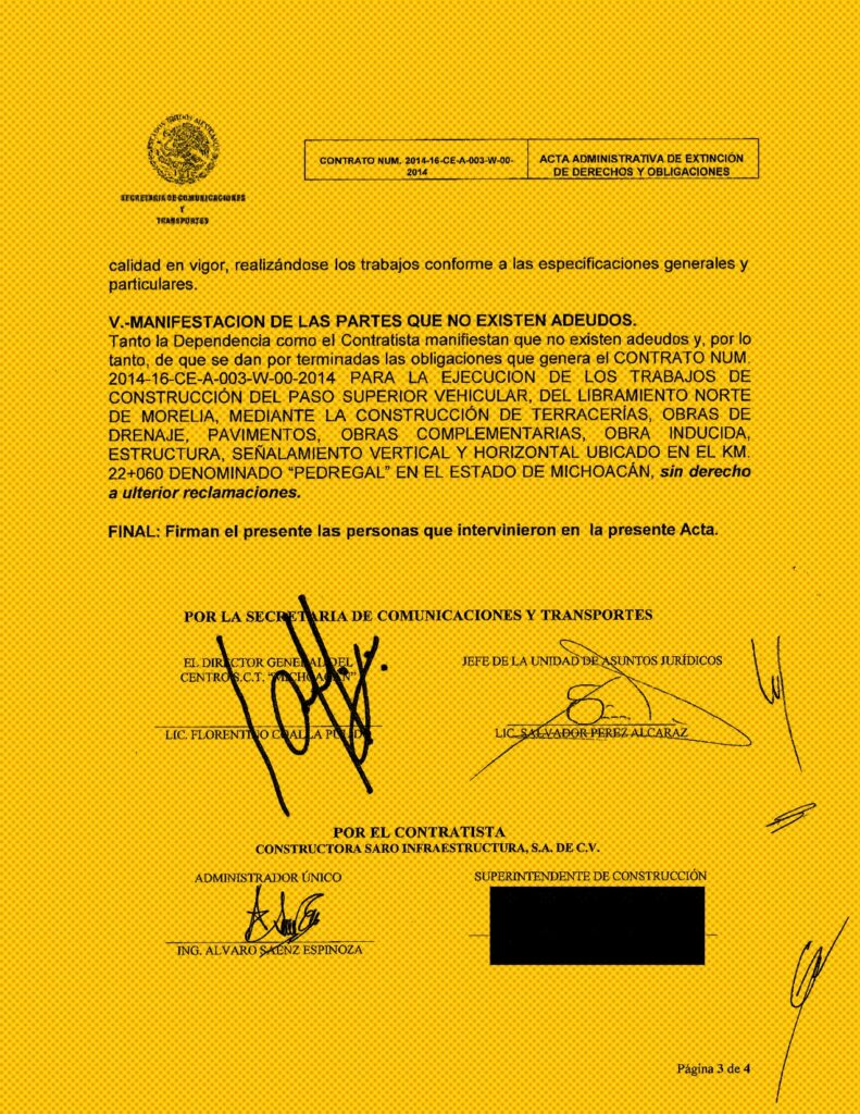 Las dependencias respaldan que las obras realizadas por EFOS se hicieron bien, deslindándolas de cualquier responsabilidad administrativa. Imagen: SICT, respuesta de Transparencia
