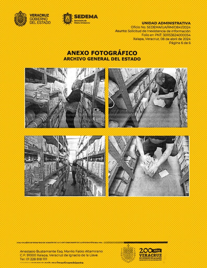 En algunos casos las dependencias no localizaron pruebas documentales del cumplimiento de los contratos aunque se buscaron en archivos físicos y digitales. Imagen: Secretaría de Desarrollo Social y Medio Ambiente de Veracruz, respuesta de Transparencia