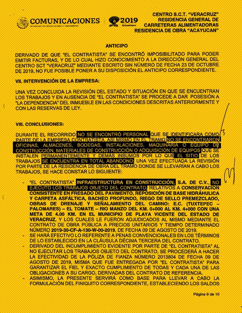 Solo hasta que se venció el plazo de la obra, la dependencia acudió al sitio para comprobar los trabajos. Imagen: SICT, respuesta de Transparencia