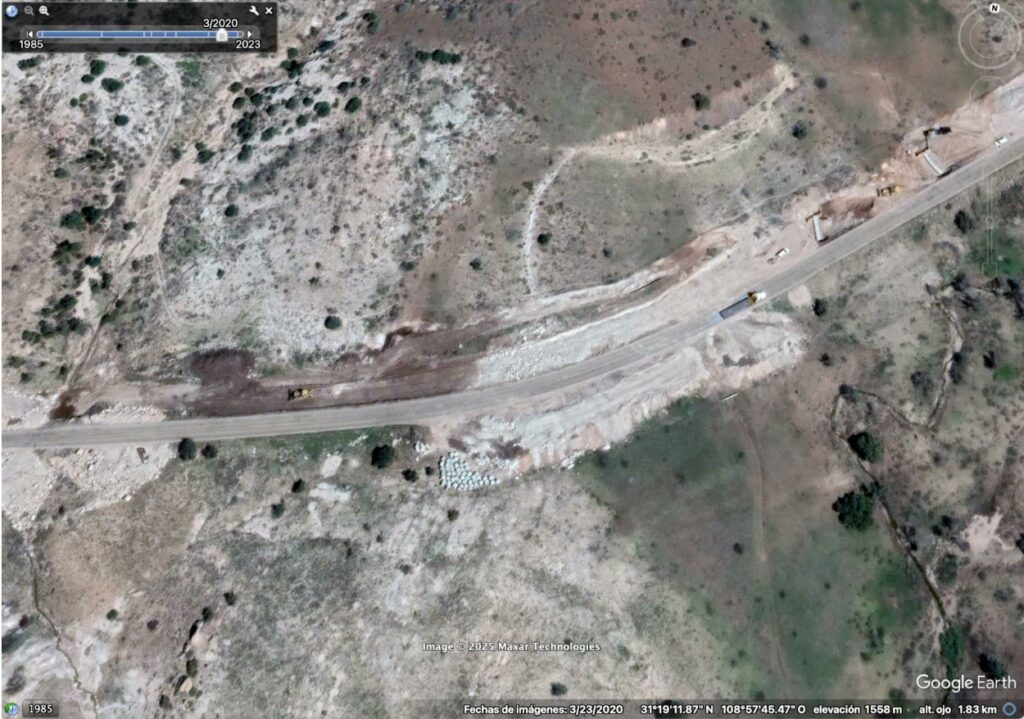 Los últimos trabajos en la carretera se documentaron a principios de 2020, antes de declararse la contingencia debido a la pandemia por covid-19. Imagen: Google Earth