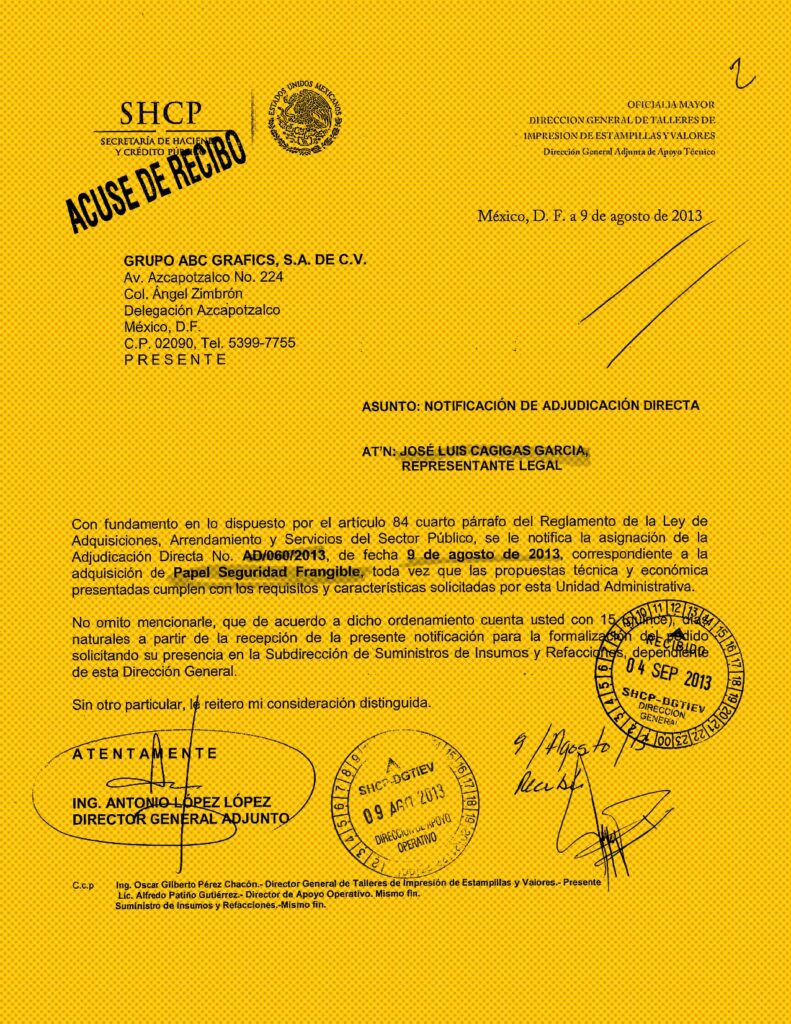 La Secretaría de Hacienda adjudicó contratos directamente a una empresa que el SAT incluiría posteriormente en su listado de compañías inexistentes. Imágenes: SHCP, respuestas de Transparencia