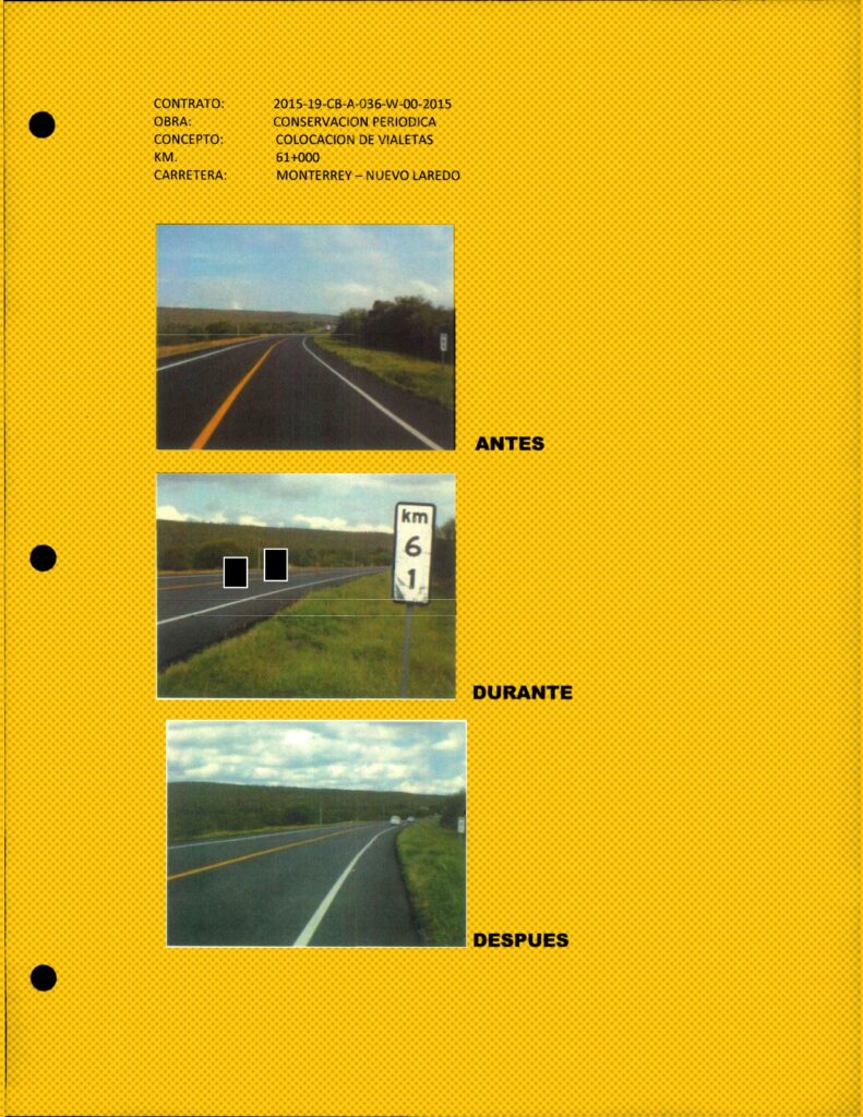 En los casos donde las dependencias cuentan con testigos de que las EFOS realizaron las obras, estos suelen ser pruebas documentales. Por lo general se tratan de actas de entrega-recepción y, en menor medida, de bitácoras con fotos. Imágenes: SICT, respuesta de Transparencia