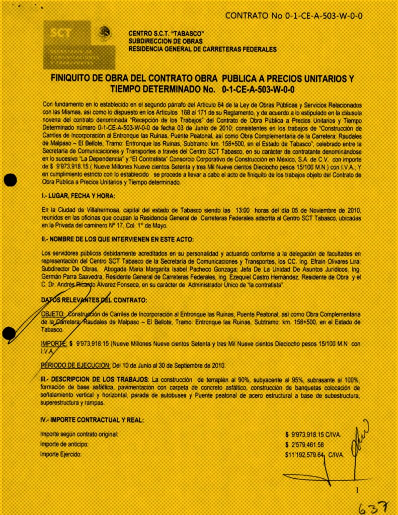 En los casos donde las dependencias cuentan con testigos de que las EFOS realizaron las obras, estos suelen ser pruebas documentales. Por lo general se tratan de actas de entrega-recepción y, en menor medida, de bitácoras con fotos. Imágenes: SICT, respuesta de Transparencia