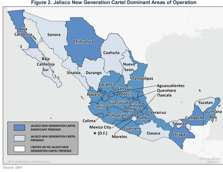 Mapa del CJNG: DEA