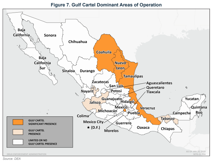 Mapa del Cártel del Golfo: DEA