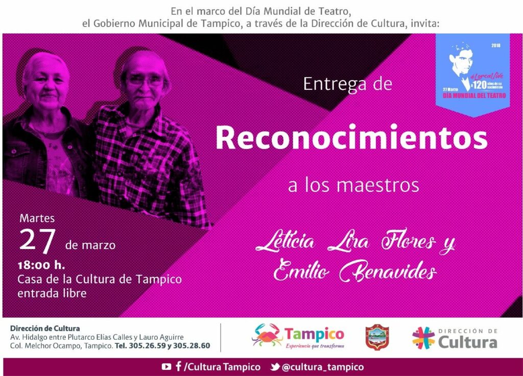 Reconocimientos al maestro Emilio Benavides Osorio y la maestra Leticia Lira. Foto de Facebook Ayuntamiento de Tampico