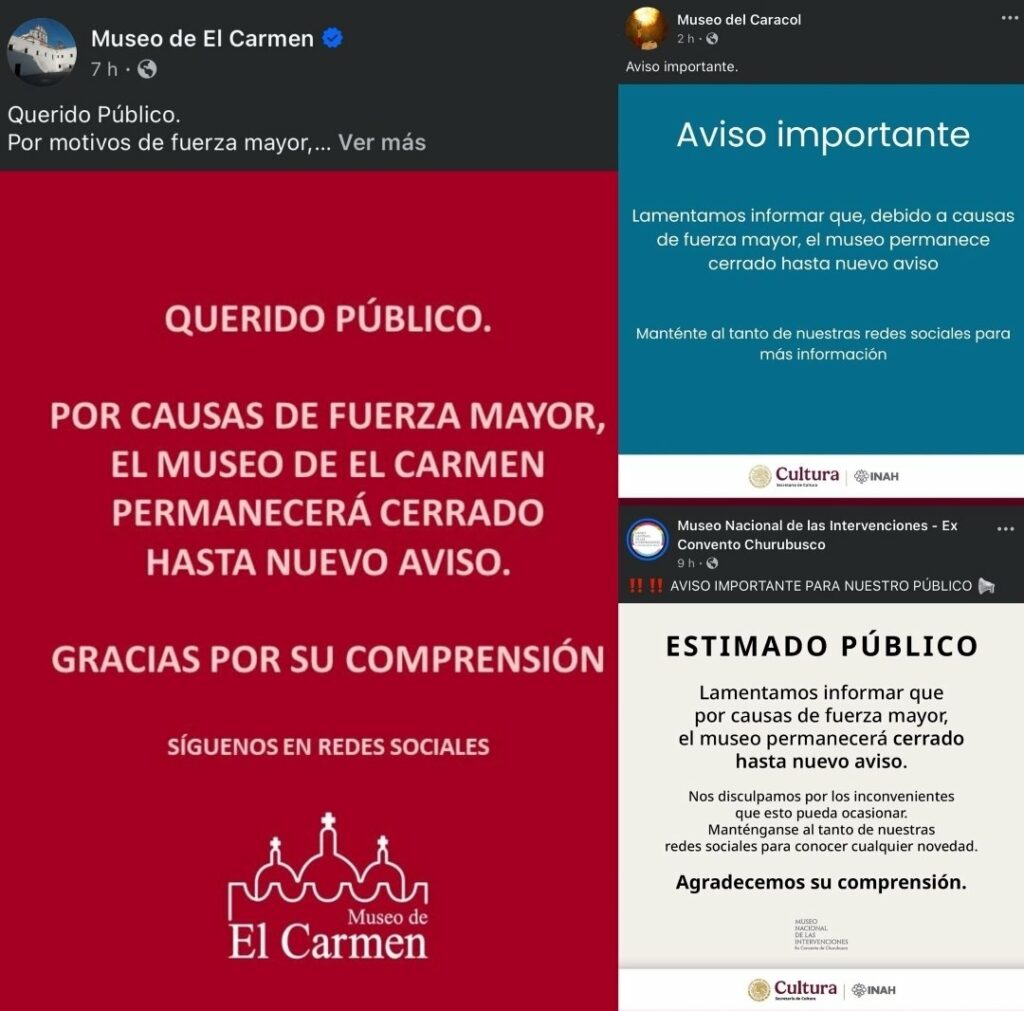 Museos que anunciaron el cierre de sus instalaciones. Foto de X