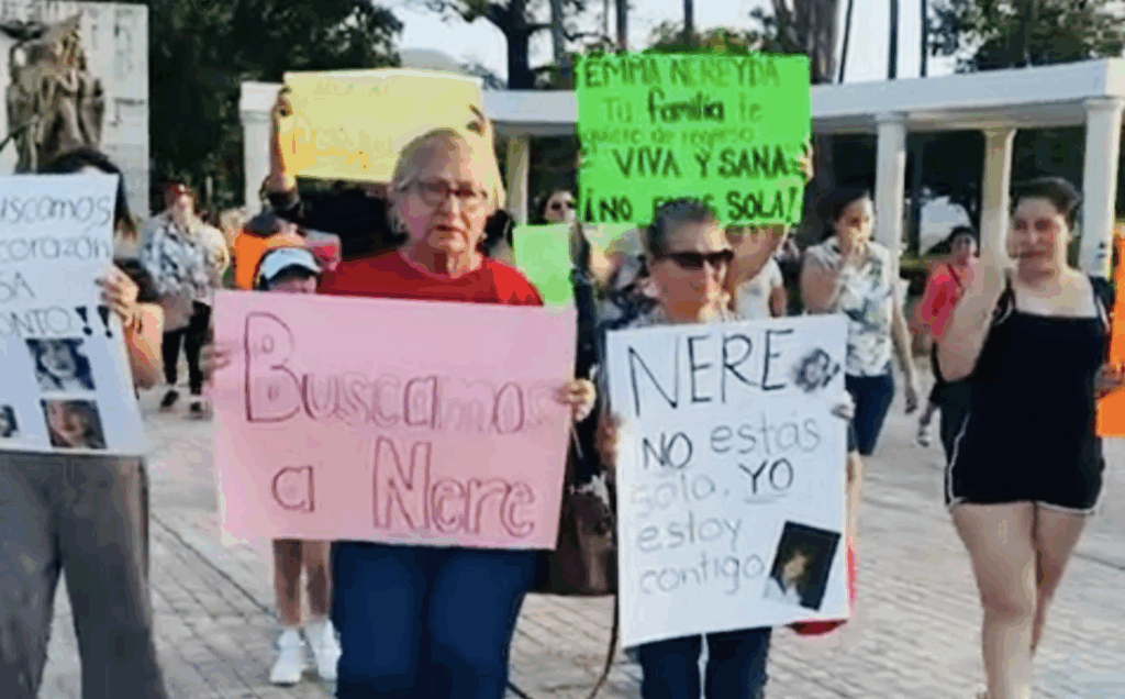 Marchan en Ciudad Victoria por desaparición de Nereyda Rivera Martínez. Foto de Facebook