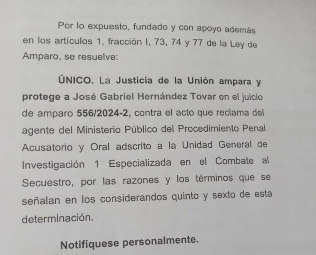 Documento del juicio de amparo interpuesto para que la Fiscalía de Tamaulipas brindara protección al integrante del Colectivo 10 de Marzo en Reynosa. Foto de web