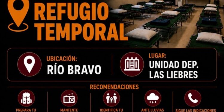 Habilita Protección Civil refugios temporales en Reynosa, Matamoros y Río Bravo ante condiciones meteorológicas